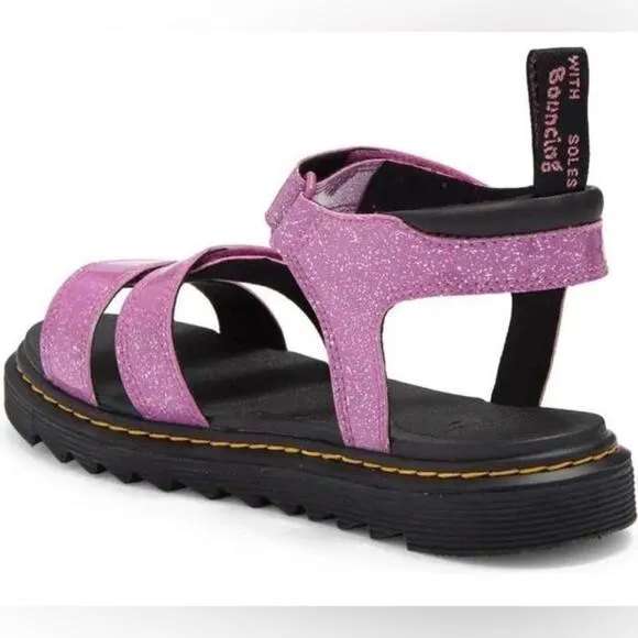 Dr. Martens Junior Pink Three Strap Klaire Glitter Sandals W5