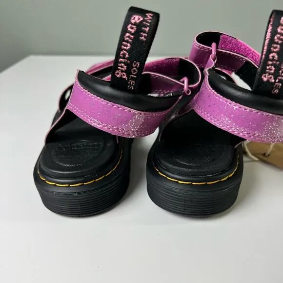 Dr. Martens Junior Pink Three Strap Klaire Glitter Sandals W5