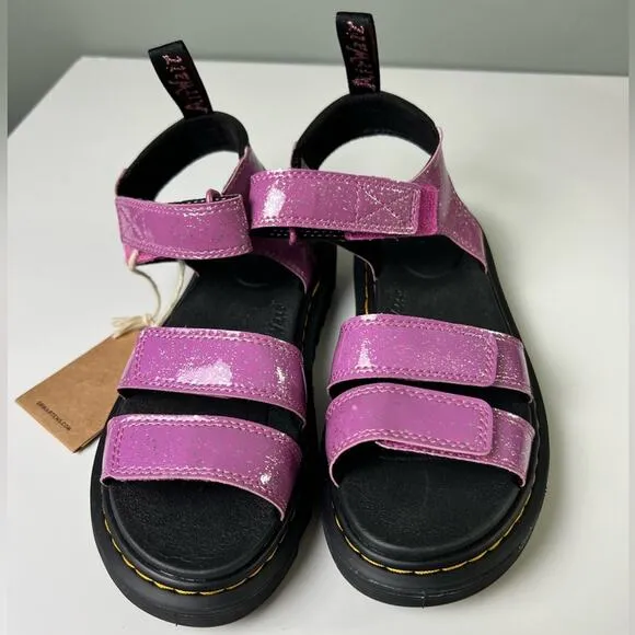 Dr. Martens Junior Pink Three Strap Klaire Glitter Sandals W5