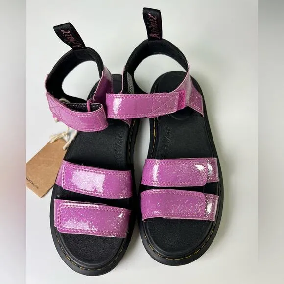 Dr. Martens Junior Pink Three Strap Klaire Glitter Sandals W5