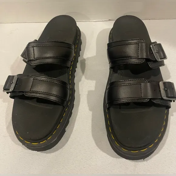 DR. MARTENS Myles Brando Black Leather Buckle Slide Sandals Women’s 11 Men’s 10