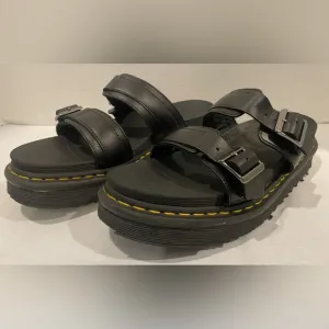 DR. MARTENS Myles Brando Black Leather Buckle Slide Sandals Women’s 11 Men’s 10