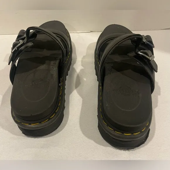 DR. MARTENS Myles Brando Black Leather Buckle Slide Sandals Women’s 11 Men’s 10