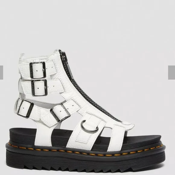 Dr Martens Olson Zipped White Leather Strap Sandals Platform Doc Women’s