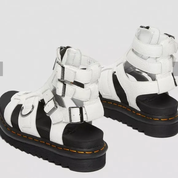 Dr Martens Olson Zipped White Leather Strap Sandals Platform Doc Women’s