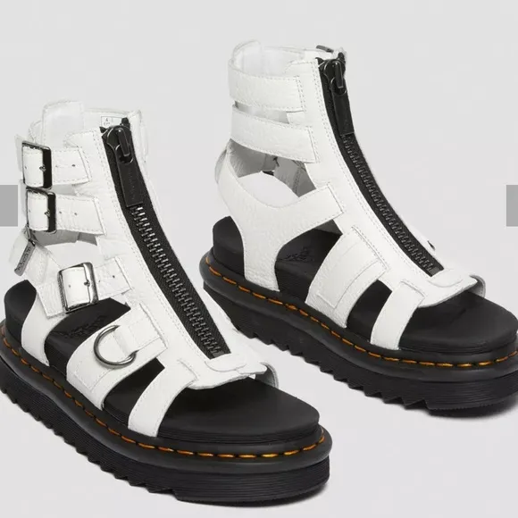 Dr Martens Olson Zipped White Leather Strap Sandals Platform Doc Women’s
