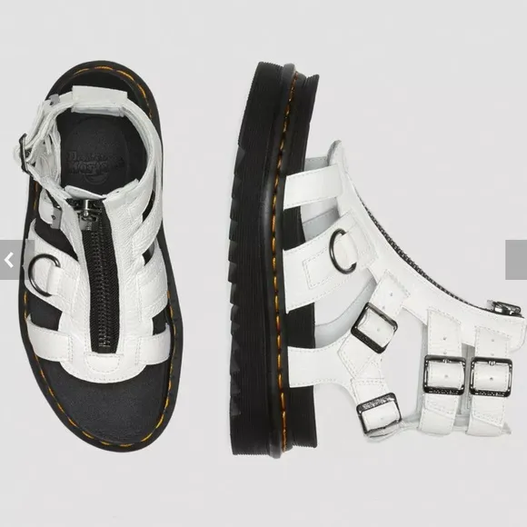 Dr Martens Olson Zipped White Leather Strap Sandals Platform Doc Women’s