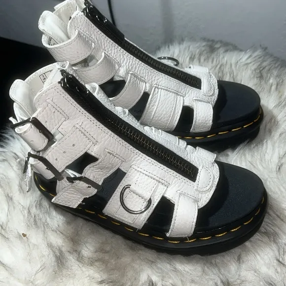 Dr Martens Olson Zipped White Leather Strap Sandals Platform Doc Women’s