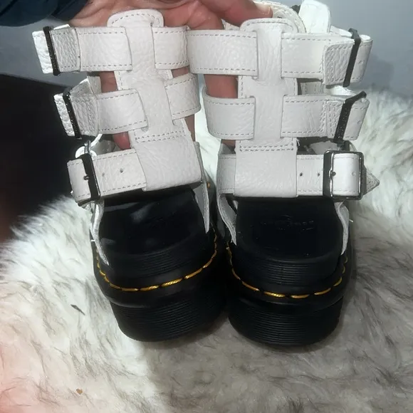 Dr Martens Olson Zipped White Leather Strap Sandals Platform Doc Women’s