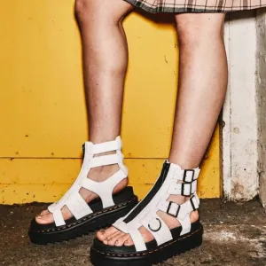 Dr Martens Olson Zipped White Leather Strap Sandals Platform Doc Women’s