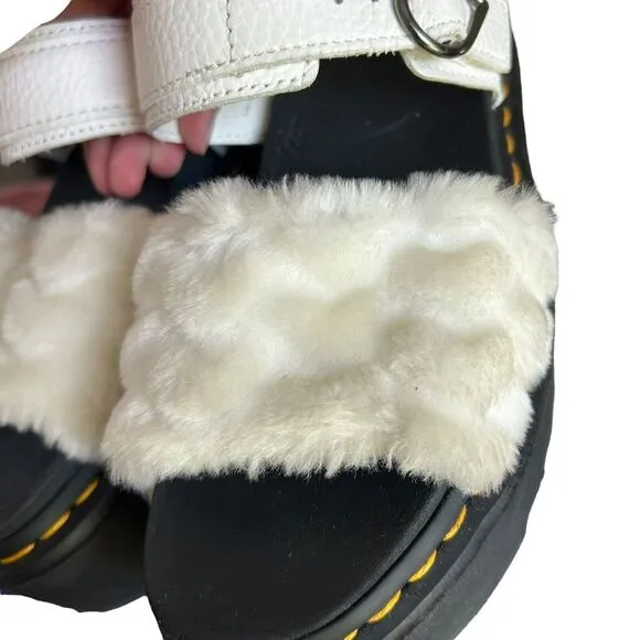 Dr Martens Platform Sandals Womens US 6‎ Voss Quad Fluffy Fur Heart White Y2K