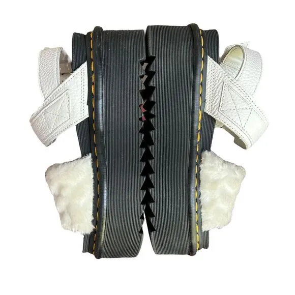 Dr Martens Platform Sandals Womens US 6‎ Voss Quad Fluffy Fur Heart White Y2K