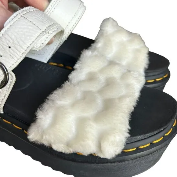 Dr Martens Platform Sandals Womens US 6‎ Voss Quad Fluffy Fur Heart White Y2K