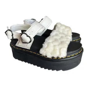 Dr Martens Platform Sandals Womens US 6‎ Voss Quad Fluffy Fur Heart White Y2K