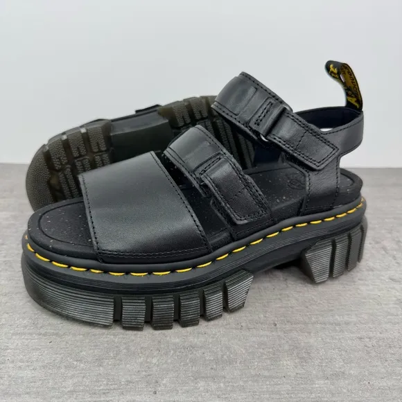 Dr. Martens Ricki 3 Strap Black Leather Sandals - Women's Size 7