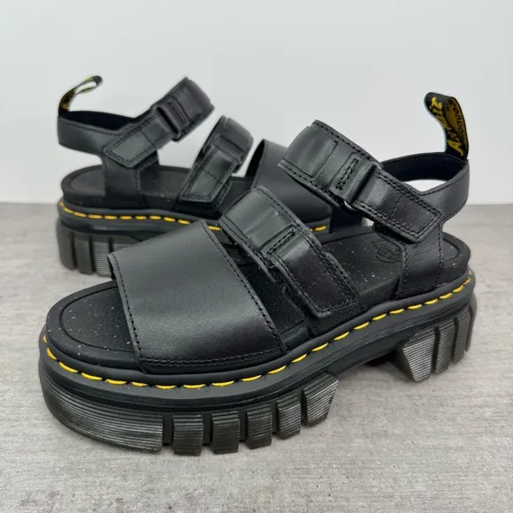 Dr. Martens Ricki 3 Strap Black Leather Sandals - Women's Size 7