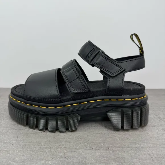 Dr. Martens Ricki 3 Strap Black Leather Sandals - Women's Size 7
