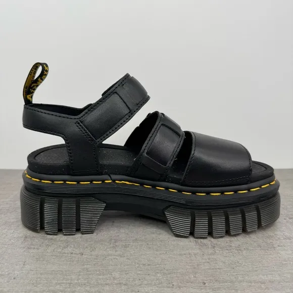 Dr. Martens Ricki 3 Strap Black Leather Sandals - Women's Size 7