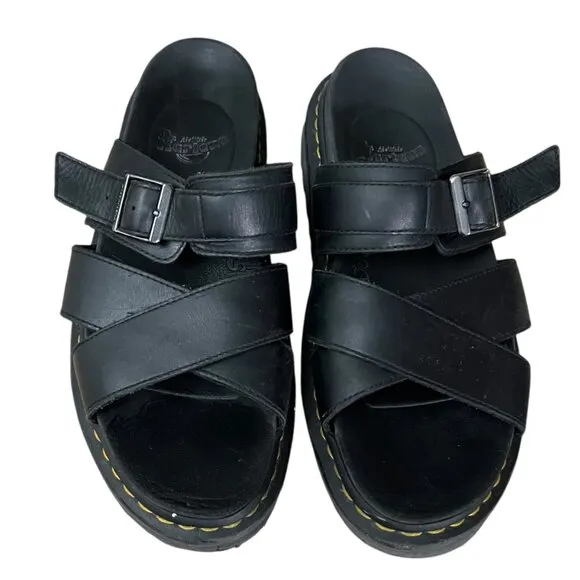 Dr. Martens Ryker Black Leather Strap Slide Sandals Size 11