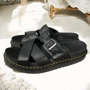 Dr. Martens Ryker Black Leather Strap Slide Sandals Size 11