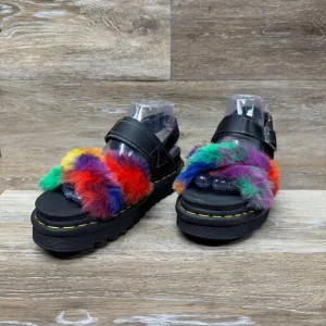 Dr. Martens Voss II Fluffy Faux Fur Leather Strap Sandals Women's Size 8