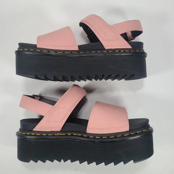 Dr. Martens Voss Quad Chunky Platform Peach Leather Sandals Women Size 10