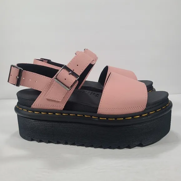 Dr. Martens Voss Quad Chunky Platform Peach Leather Sandals Women Size 10