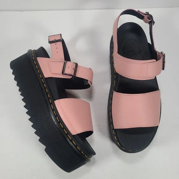 Dr. Martens Voss Quad Chunky Platform Peach Leather Sandals Women Size 10