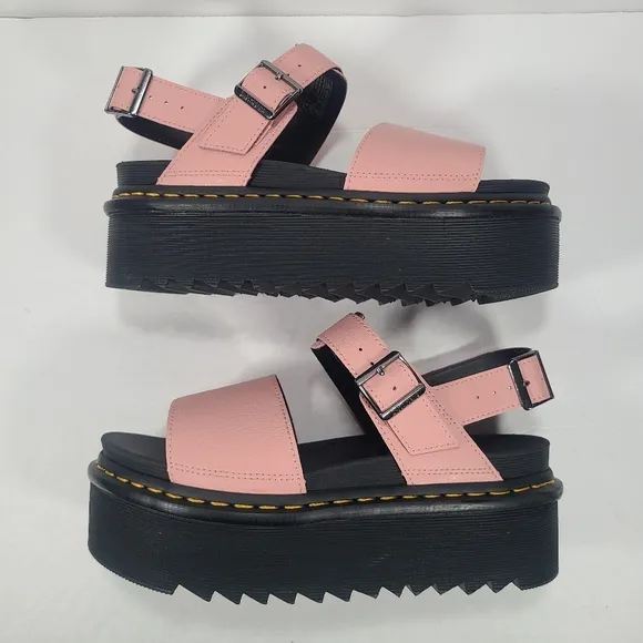 Dr. Martens Voss Quad Chunky Platform Peach Leather Sandals Women Size 10