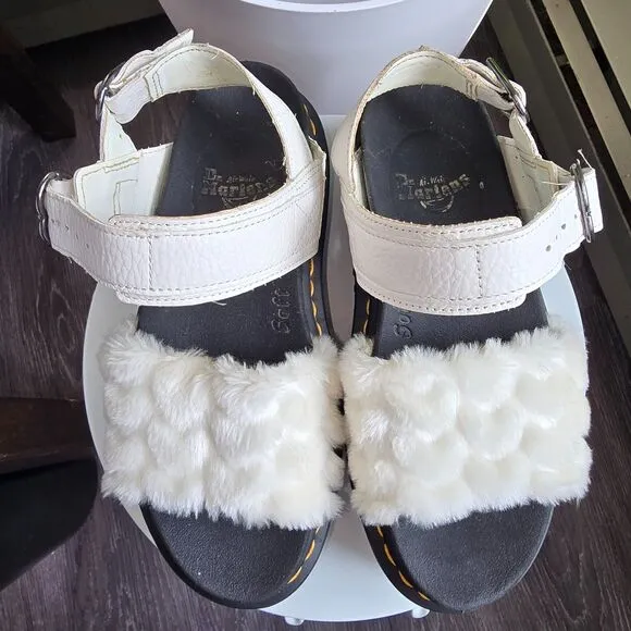Dr. Martens Voss QUAD Fluffy Hearts Leather Sandals Platform Faux Fur Size 7 Y2K