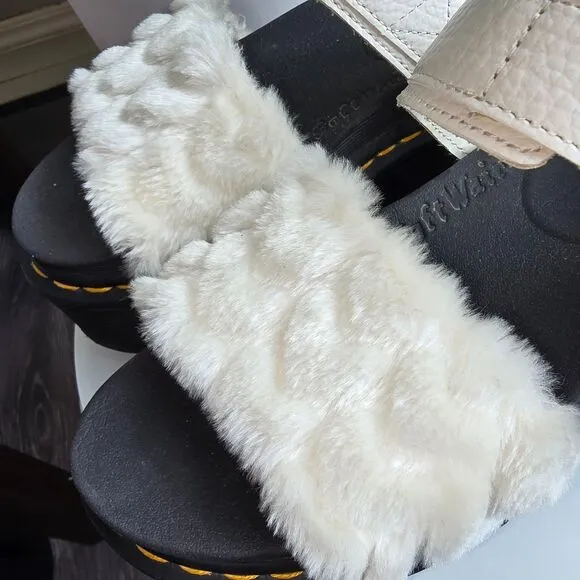 Dr. Martens Voss QUAD Fluffy Hearts Leather Sandals Platform Faux Fur Size 7 Y2K