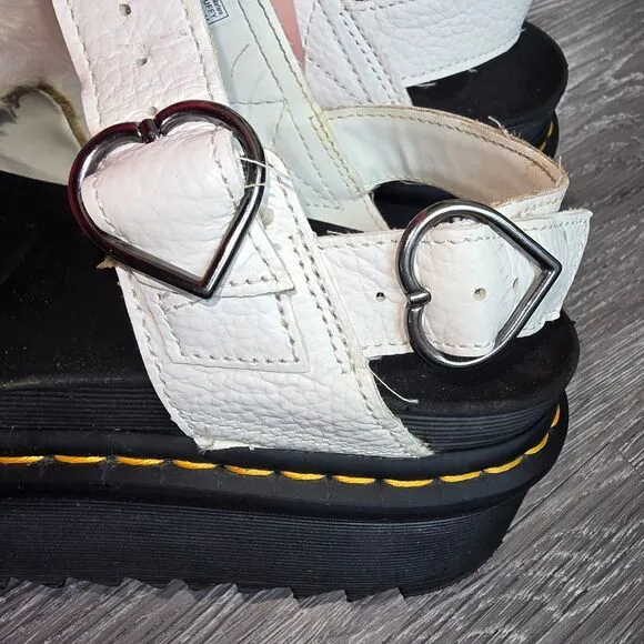Dr. Martens Voss QUAD Fluffy Hearts Leather Sandals Platform Faux Fur Size 7 Y2K
