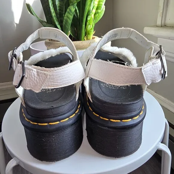 Dr. Martens Voss QUAD Fluffy Hearts Leather Sandals Platform Faux Fur Size 7 Y2K