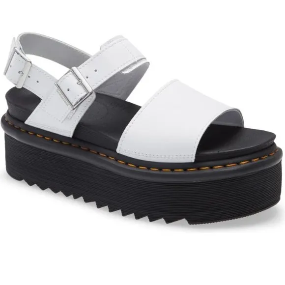 DR MARTENS Voss Quad White Hydro Leather Platform Sandals