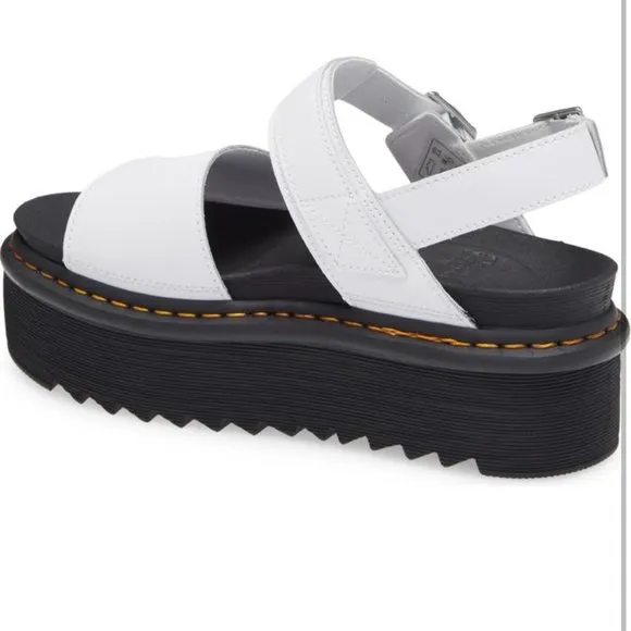 DR MARTENS Voss Quad White Hydro Leather Platform Sandals
