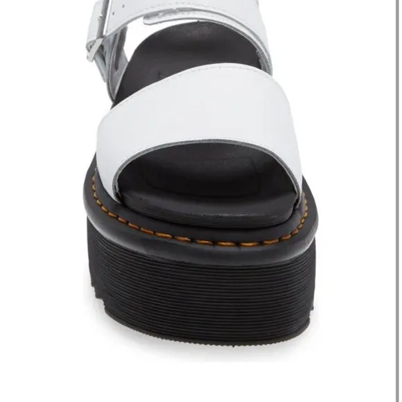 DR MARTENS Voss Quad White Hydro Leather Platform Sandals