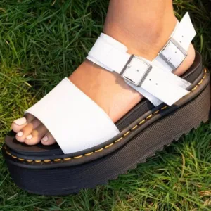 DR MARTENS Voss Quad White Hydro Leather Platform Sandals