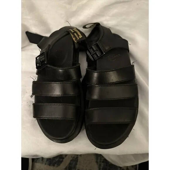 Dr Martens Women's  Blaire Quad Hydro Leather Platform Sandals Black Size: US 6