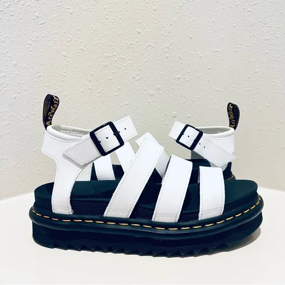 Dr. Martens Women’s Blaire White Hydro Leather Platform Sandals Sz 9,10 NEW
