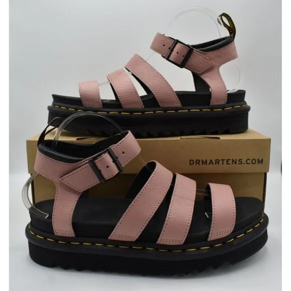 Dr Martens Womens Size 11 Blaire Peach Beige Leather Open Toe Platform Sandals