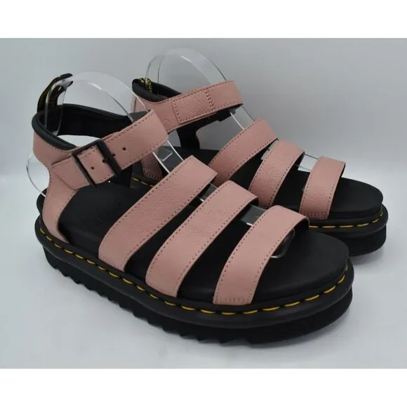 Dr Martens Womens Size 11 Blaire Peach Beige Leather Open Toe Platform Sandals