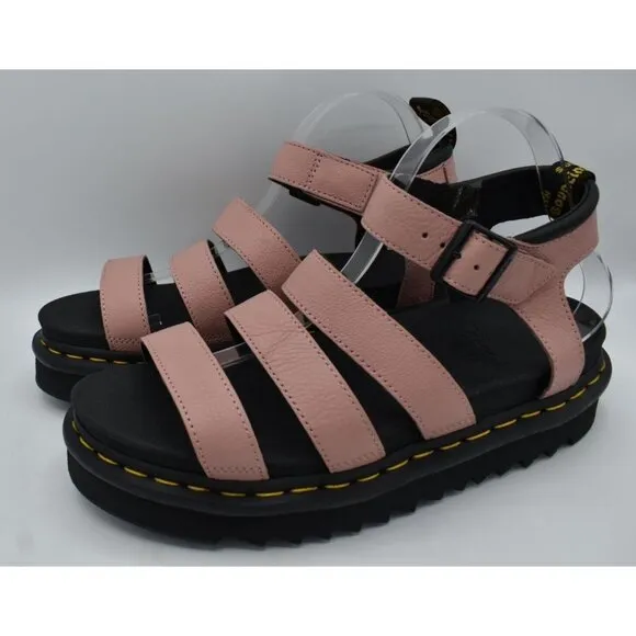 Dr Martens Womens Size 11 Blaire Peach Beige Leather Open Toe Platform Sandals