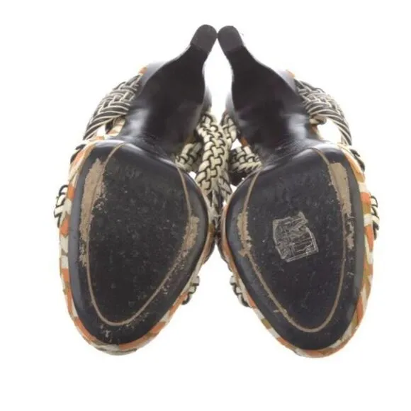 Dries van Noten heeled platform sandals with b&amp;w braided straps
