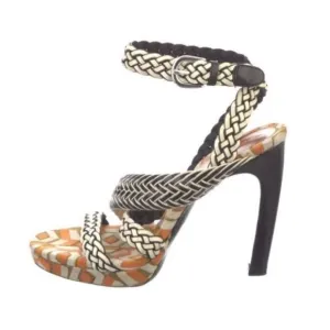 Dries van Noten heeled platform sandals with b&amp;w braided straps