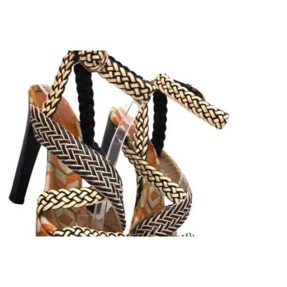 Dries van Noten heeled platform sandals with b&amp;w braided straps