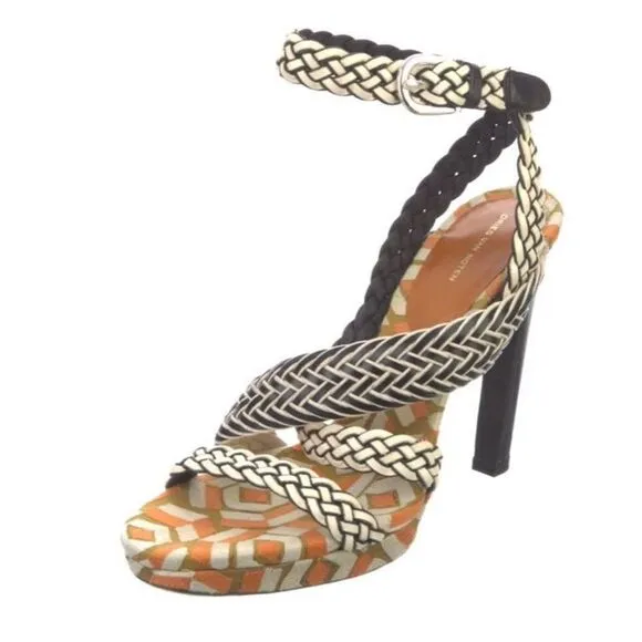 Dries van Noten heeled platform sandals with b&amp;w braided straps