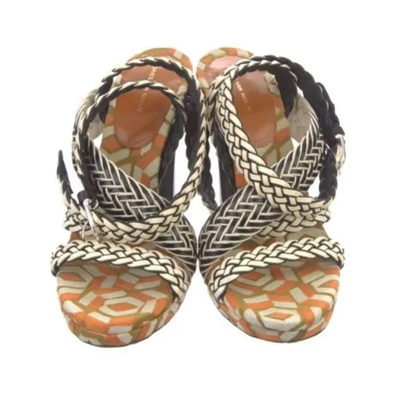 Dries van Noten heeled platform sandals with b&amp;w braided straps