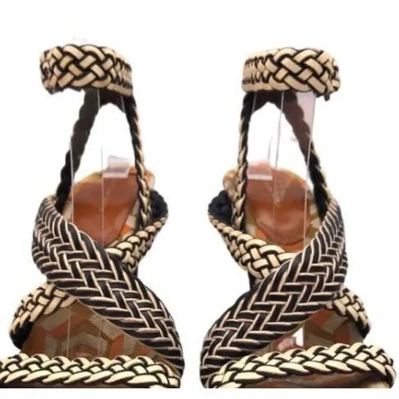Dries van Noten heeled platform sandals with b&amp;w braided straps