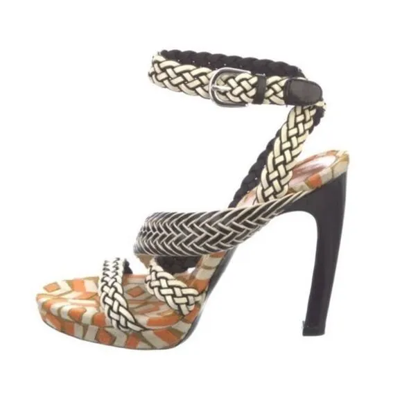 Dries van Noten heeled platform sandals with b&amp;w braided straps