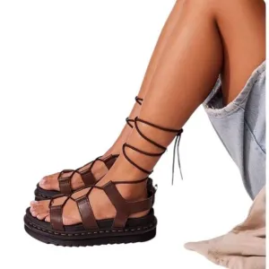 Dr Marten Brown Leather Natilla Grizzly Gladiator Sandals Size 10